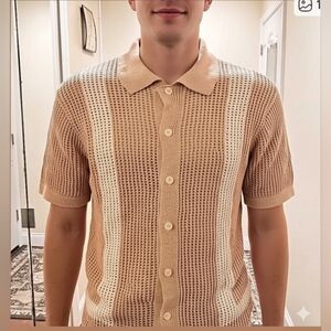 100% Cotton Vintage Crochet Button Down Shirt Size L Massive Msrp $60